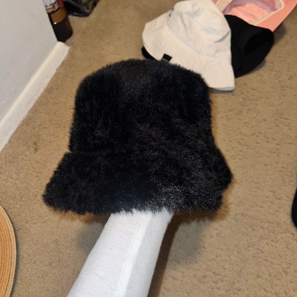 Black Faux Fur Bucket Hat